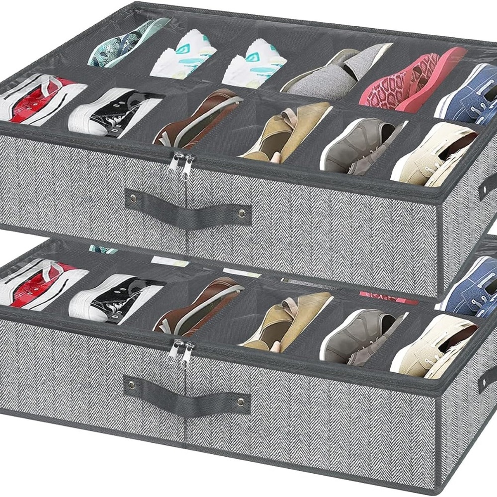 Under Bed Shoe Storage Organizer for Closet Fits 24 Pairs-Sturdy Under bed Shoe